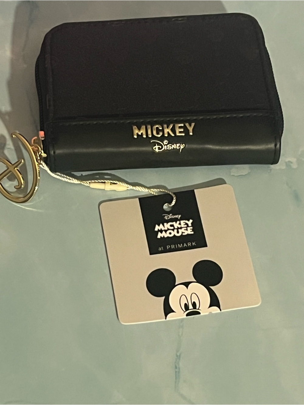 Disney Mickey Black Zip Wallet with Gold Hardware